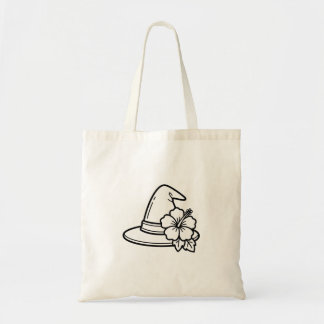 Colour Your Own Summer Witch Hat Tropical Flower Tote Bag