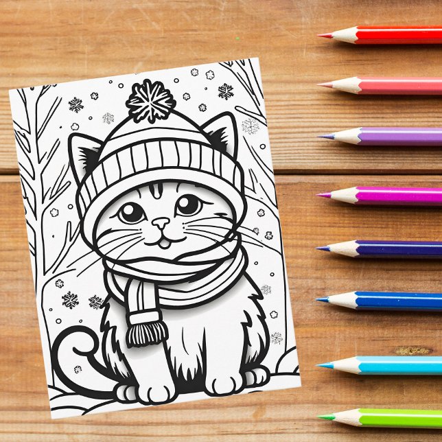 Colour Your Own! Winter Kitten Postcard (Creator Uploaded)