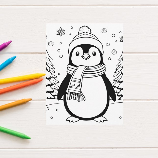 Colour Your Own! Winter Penguin Postcard (Creator Uploaded)