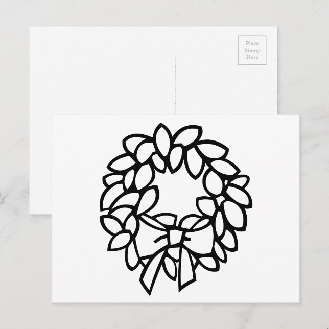 Colour-Your-Own Wreath with Bow Postcard (Front/Back)
