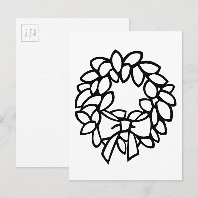Colour-Your-Own Wreath with Bow Postcard (Front/Back)