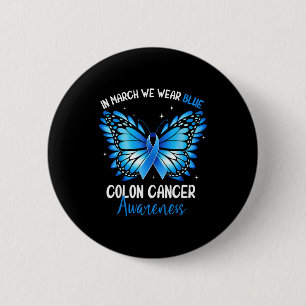 Colourectal blue butterfly colon cancer awareness 6 cm round badge