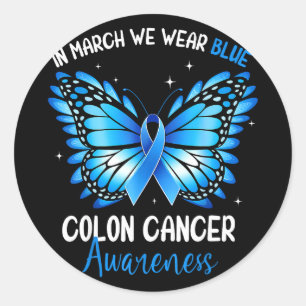 Colourectal blue butterfly colon cancer awareness classic round sticker