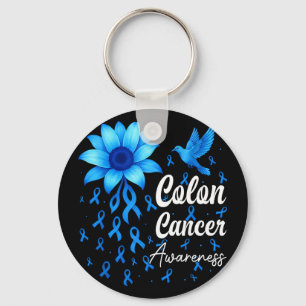 Colourectal blue ribbon sunflower colon cancer key ring