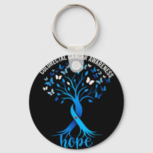 Colourectal cancer awareness blue ribbon tree key ring