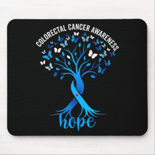 Colourectal cancer awareness blue ribbon tree mouse pad