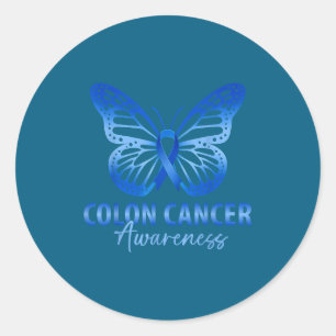 Colourectal colon cancer awareness blue ribbon classic round sticker