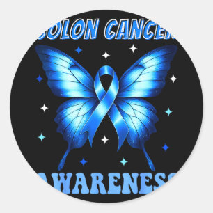 Colourectal colon cancer awareness blue ribbon classic round sticker