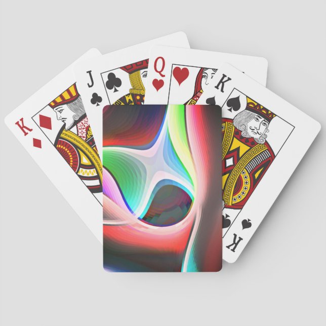 Coloured abstract shape of curved clippings overla playing cards (Back)