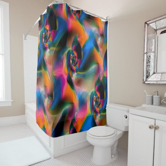 Coloured abstract twisted  lines in light sculptur shower curtain (In Situ)