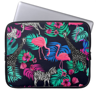 coloured african background, giraffe, leopard, tig laptop sleeve