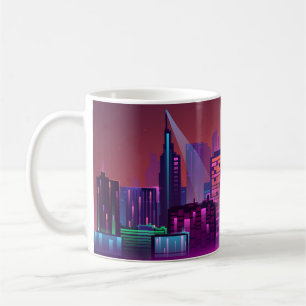 Coloured and bright night cityscape. illustration coffee mug