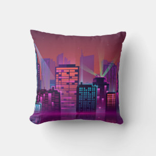 Coloured and bright night cityscape. illustration cushion