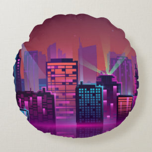 Coloured and bright night cityscape. illustration round cushion