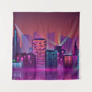 Coloured and bright night cityscape. illustration  tapestry