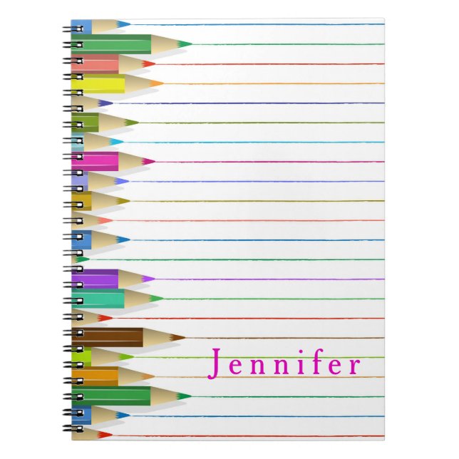 Coloured Art Pencils Custom Name Back To School Notebook (Front)