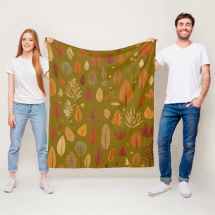 Coloured autumn leaves fleece blanket
