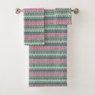 Coloured aztec patterns design bath towel set