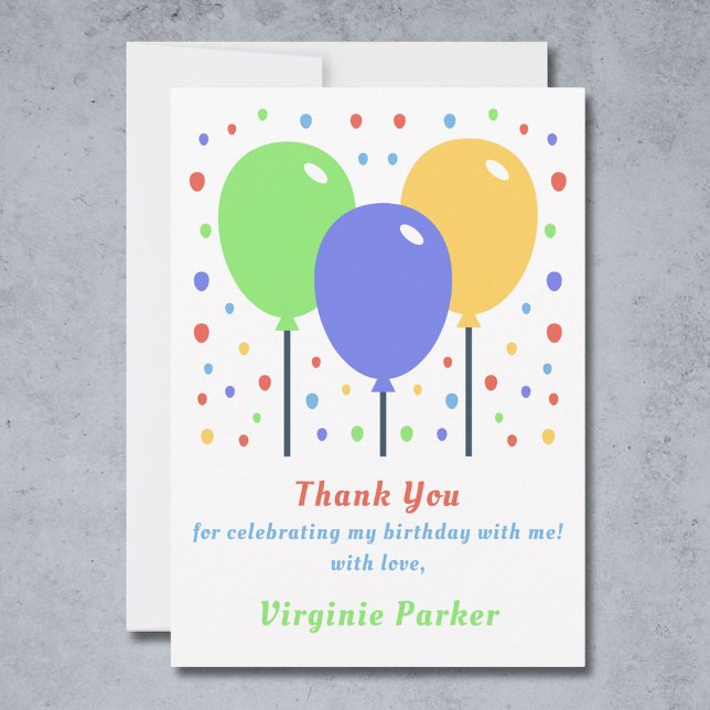 Coloured Balloons Birthday Thank You Card (Colored Balloons Birthday Thank You Card)