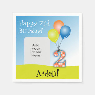 Coloured Balloons Child's 2nd Birthday Photo Napkin