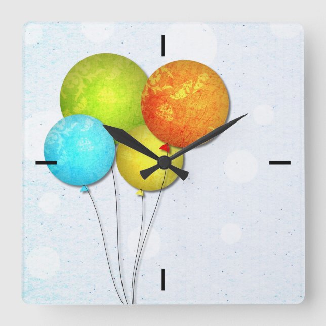 Coloured balloons square wall clock (Front)