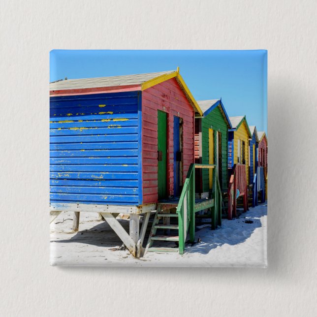 Coloured Beach Huts 15 Cm Square Badge (Front)