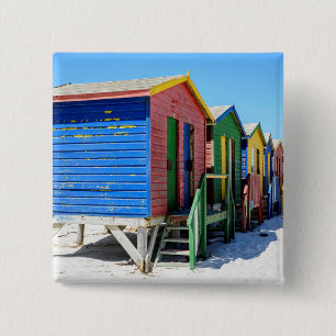 Coloured Beach Huts 15 Cm Square Badge