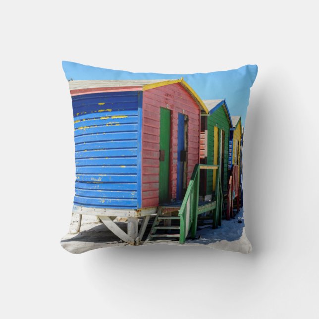 Coloured Beach Huts Cushion (Front)
