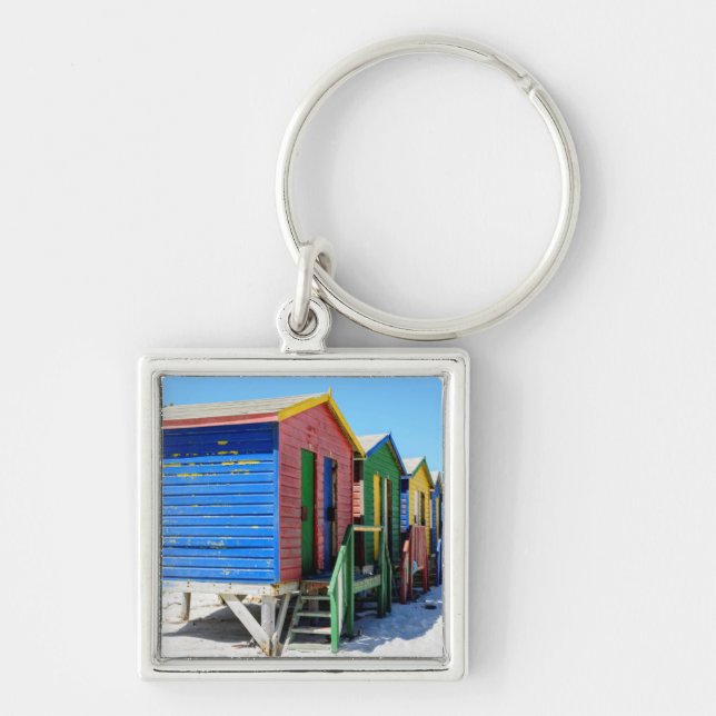 Coloured Beach Huts Key Ring (Front)
