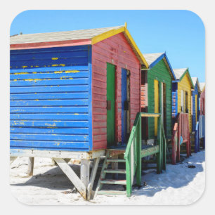 Coloured Beach Huts Square Sticker