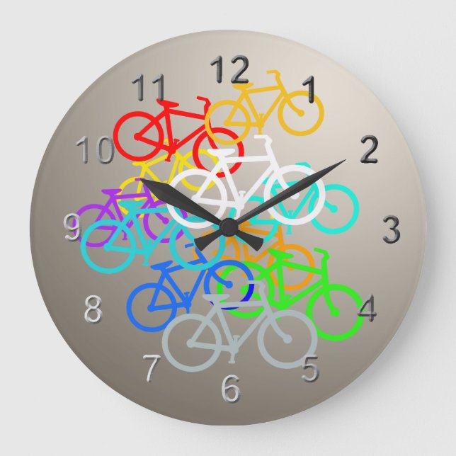 Coloured Bicycles Large Clock (Front)