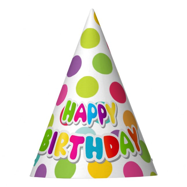 Coloured Birthday with Polka-Dots  Party Hat (Front)