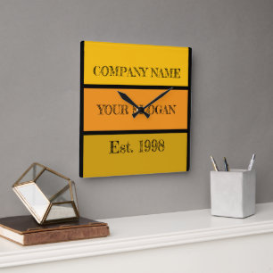 Coloured Block Style Company Name Square Wall Clock