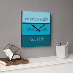 Coloured Block Style Company Name Square Wall Clock