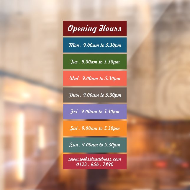 Coloured Block Style Opening Hours (Sheet 2)
