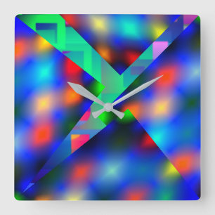 Coloured blurred lights, abstract enveloped square wall clock