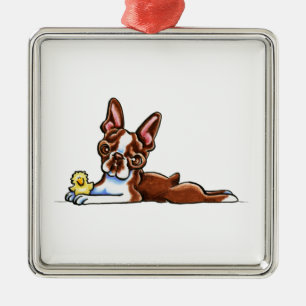 Coloured Boston Terrier Metal Ornament