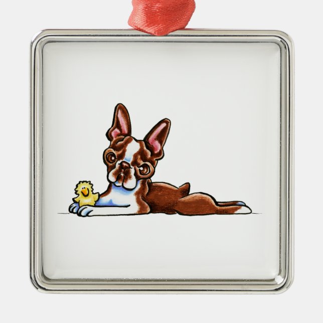 Coloured Boston Terrier Metal Ornament (Front)