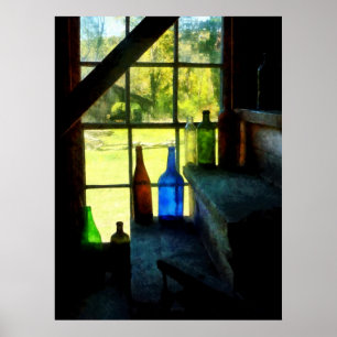 Coloured Bottles on Steps Poster