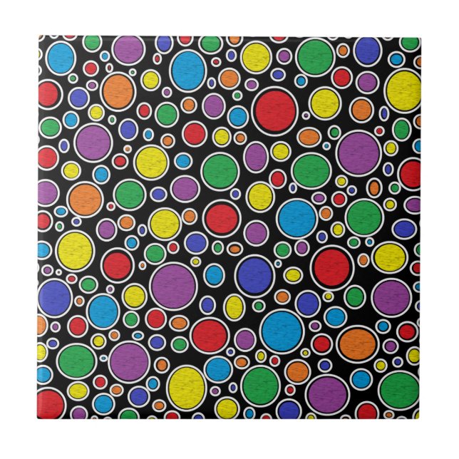 Coloured Bubbles Black Ceramic Tile (Front)
