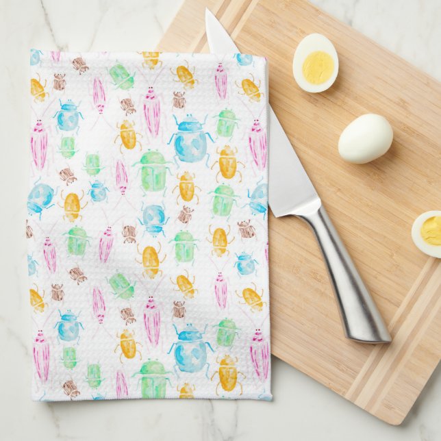 Coloured Bug Tea Towel (Quarter Fold)