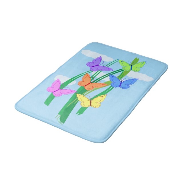 Coloured Butterflies and Sky Bath Mat (Angled)