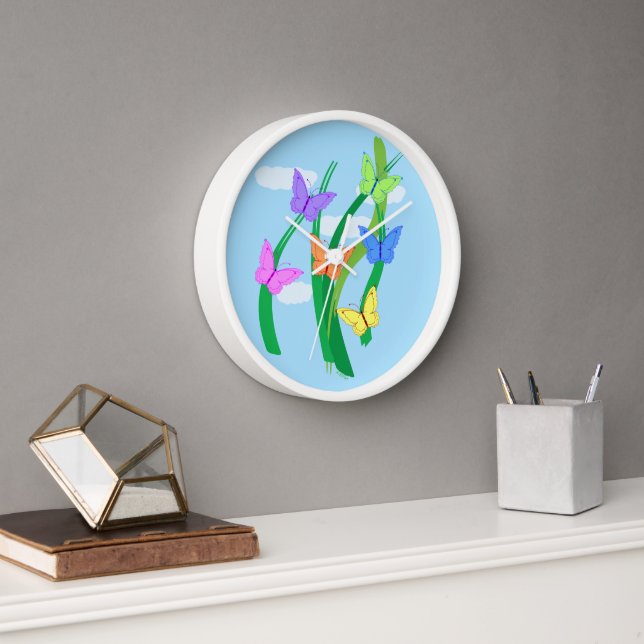 Coloured Butterflies and Sky  Clock (Office)
