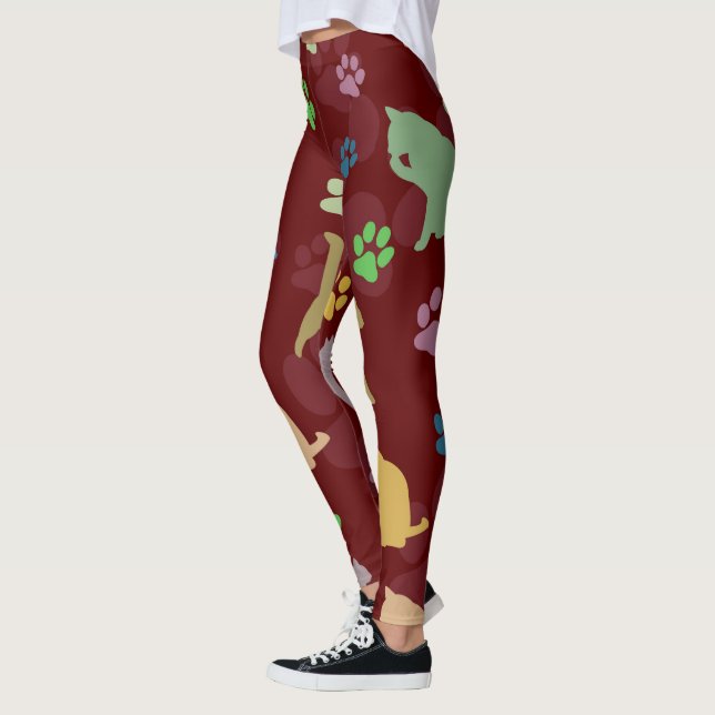Coloured Cats Paw Prints Pattern Leggings (Left)