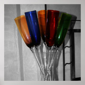 Coloured Champagne Flutes Poster