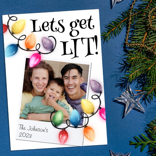 Coloured Christmas Lights Photo Christmas Holiday Card (Creator Uploaded)
