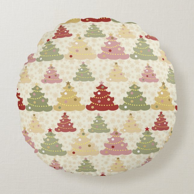 Coloured Christmas tree Round Cushion (Front)