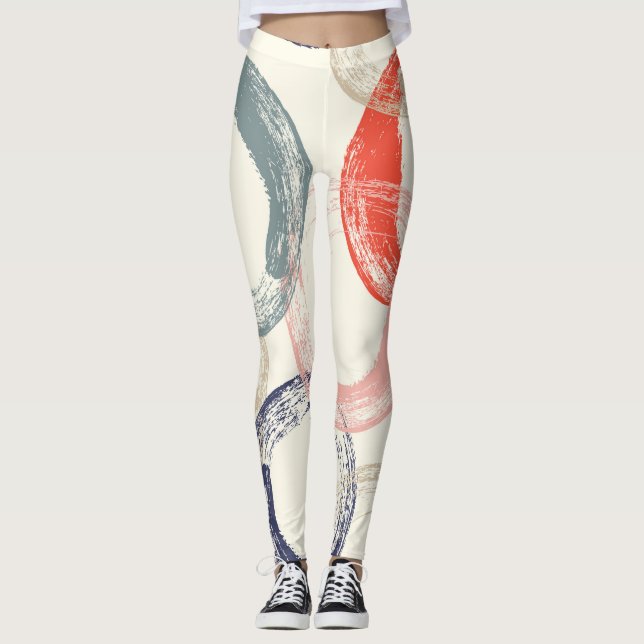 Coloured Circles Brush Texture Pattern Leggings (Front)