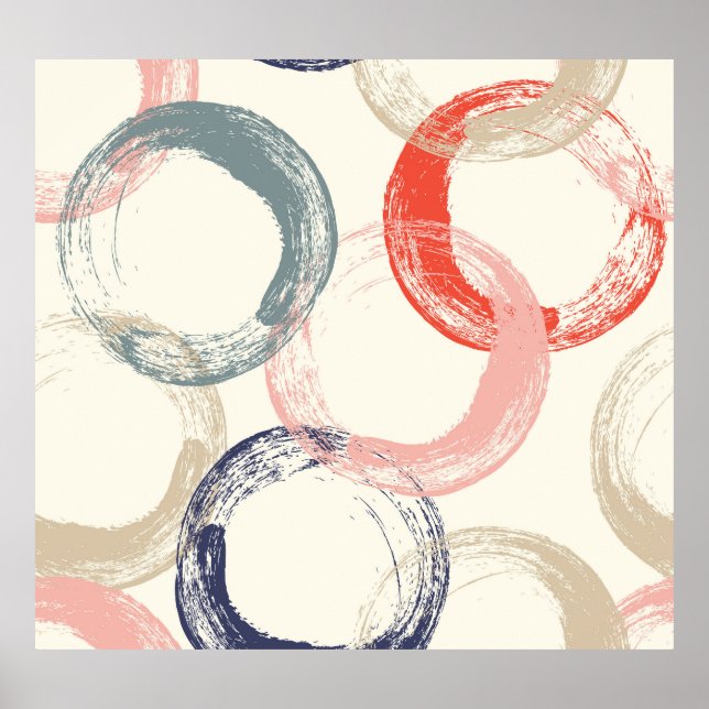 Coloured Circles Brush Texture Pattern Poster (Front)