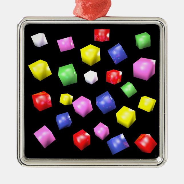 Coloured cubes 3d rendered metal ornament (Front)
